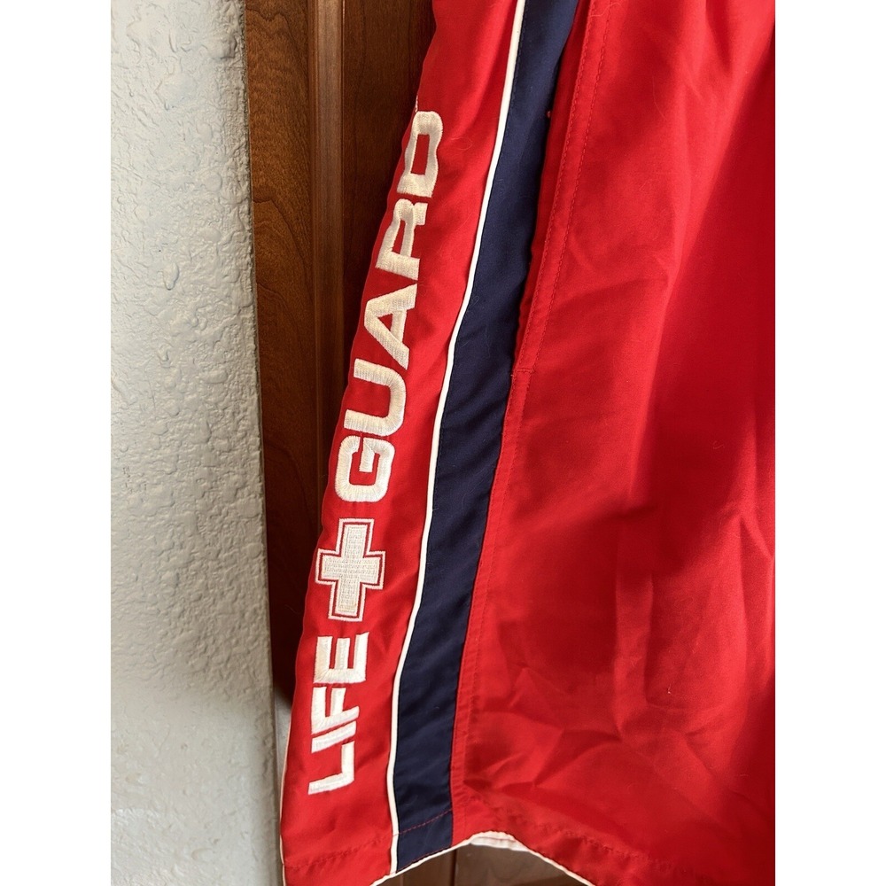 Vintage Speedo LIFE GUARD Red W/ Side Stripes Mesh Lined Swim Trunks Men's Large - Picture 2 of 10